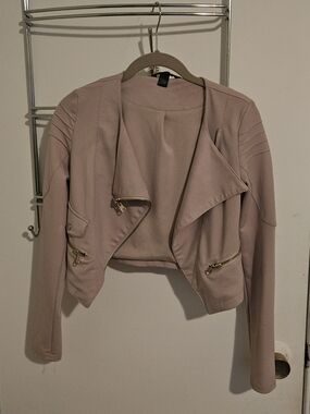 Women's Blush Cropped Moto Jacket with Gold Hardware
